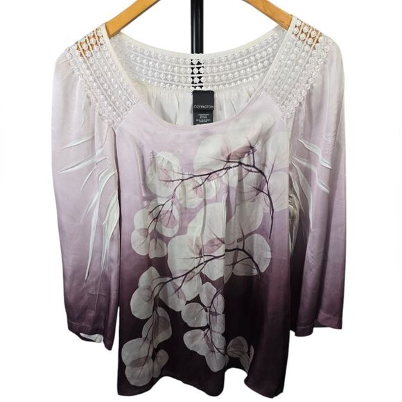 Covington Purple and White Smocked Blouse - Picture 1 of 5